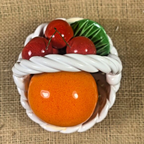 Capodimonte Ceramic Fruit Basket Laced Oval Vintage 4" Cherries & Orange - Picture 6 of 11